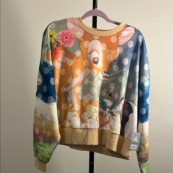 Disney Sweaters - Disney Parks All Over Graphic Bambi Crop Pullover, Women’s Large